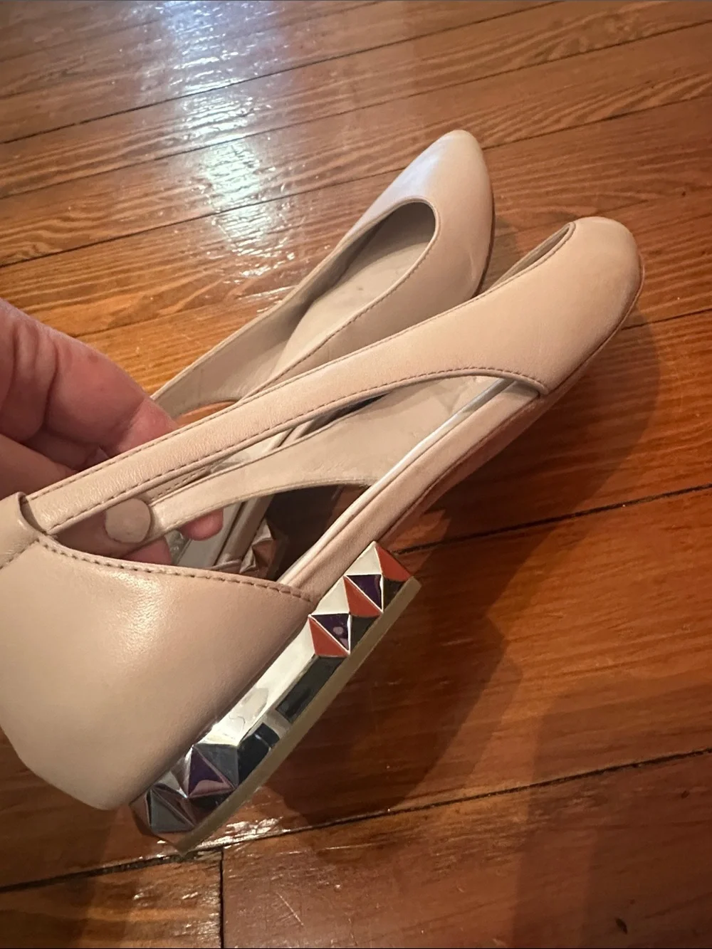 BCBGMaxAzria Blush Pointed Slingback Flats with Studded Heel